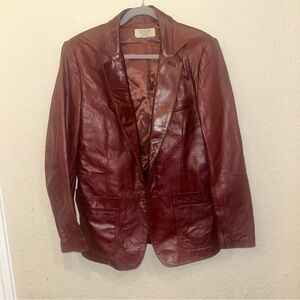 Vintage Europa Sport Men’s Size 42 Large 1980’s Burgundy Red 100% Leather Jacket